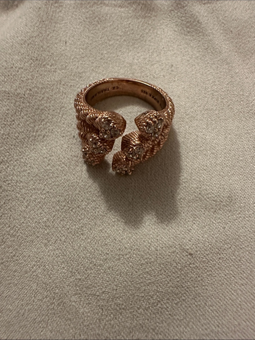Rose Gold Twisted Open Ring with Crystal Accents